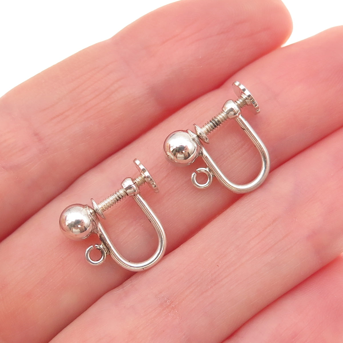 925 Sterling Silver Vintage Charm Holder Screw Back Earrings