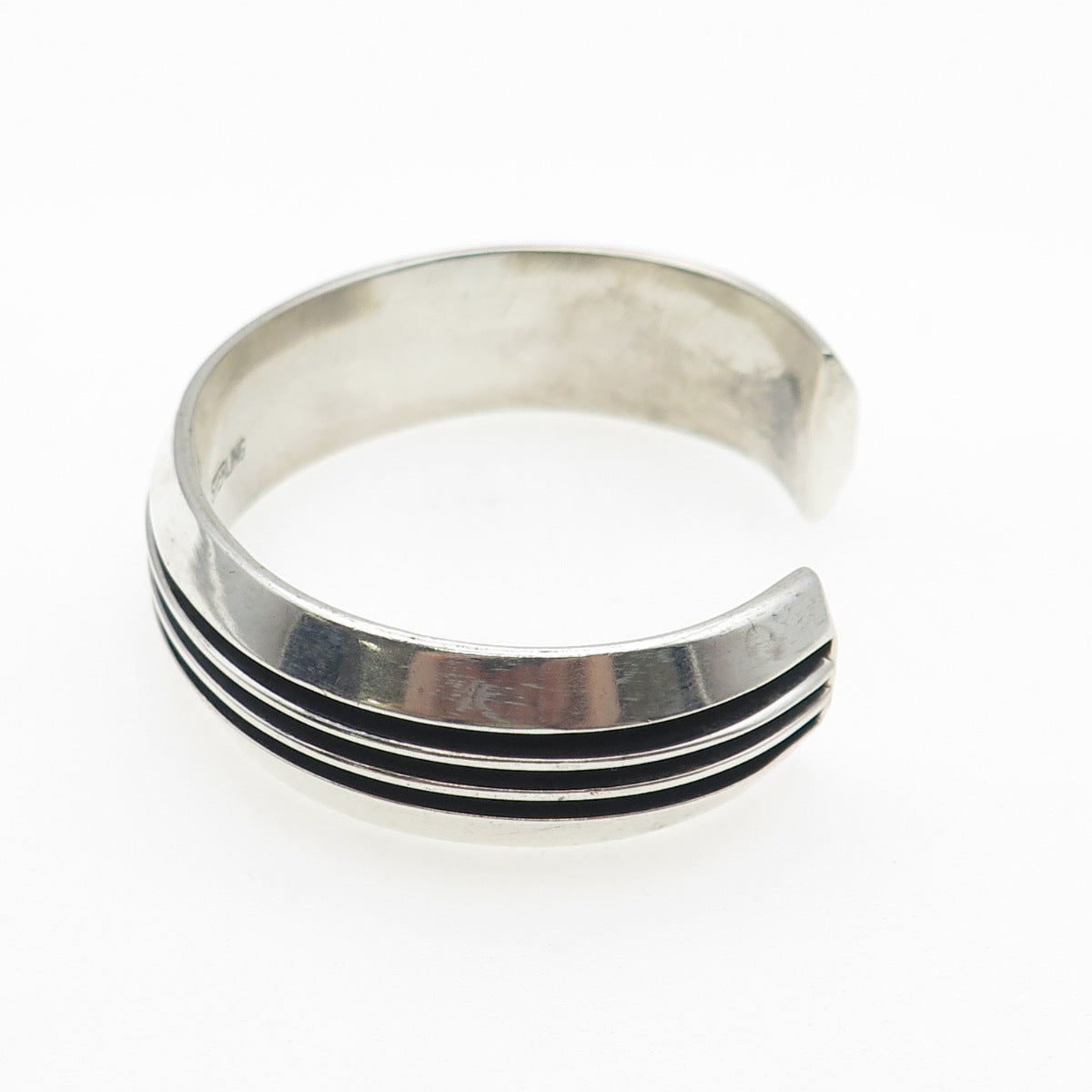 925 Sterling Silver Vintage Modernist Oxidized Adjustable Cuff Bracelet 6.75"