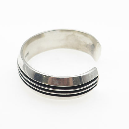 925 Sterling Silver Vintage Modernist Oxidized Adjustable Cuff Bracelet 6.75"