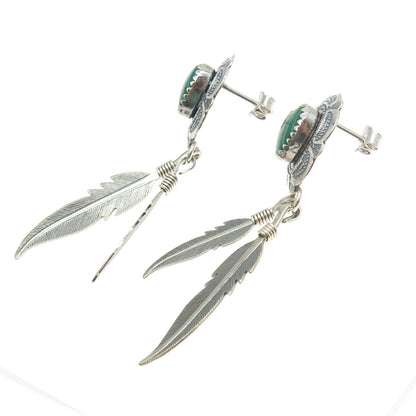 QUOC TURQUOISE Sterling Vintage Southwestern Malachite Heart & Feather Earrings