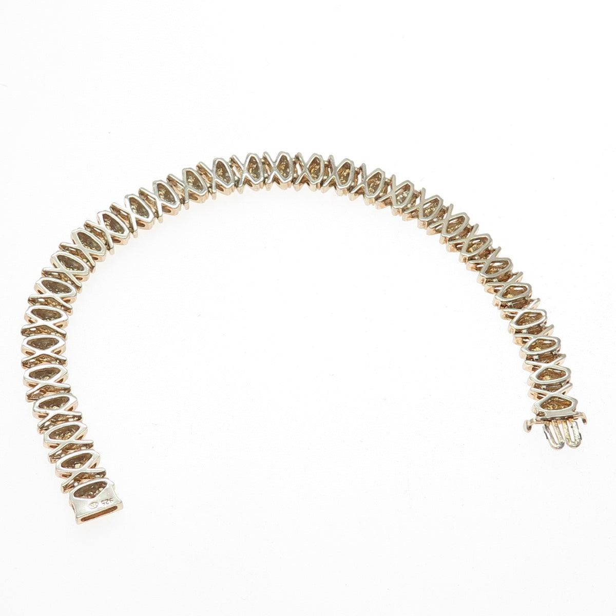 HN HENG NGAI 925 Sterling Silver Gold Plated Real Diamond XO Link Bracelet 7.5"