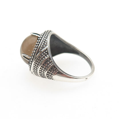925 Sterling Silver Vintage Real Smoky Quartz Oxidized Dotted Ring Size 9