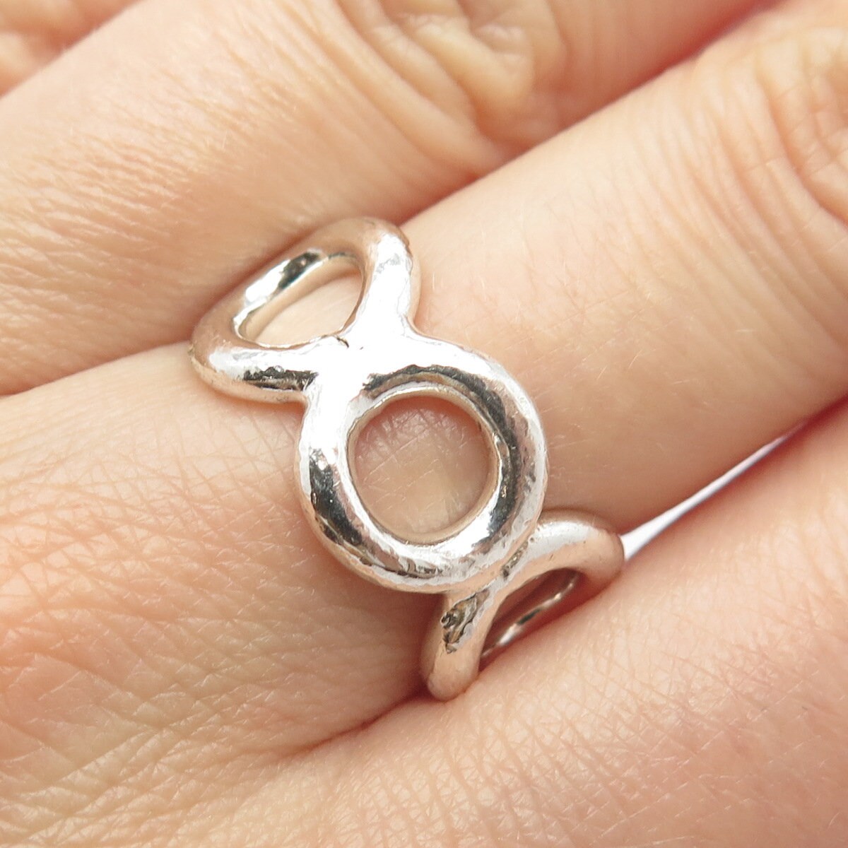 925 Sterling Silver Vintage Triple Circle Ring Size 6