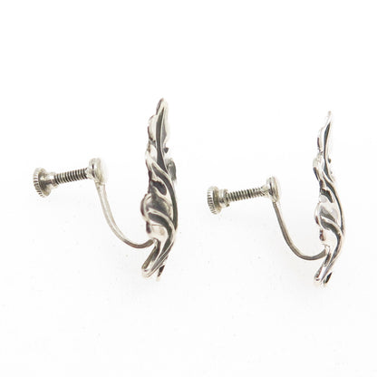 925 Sterling Silver Antique Art Deco Leaf Screw Back Earrings