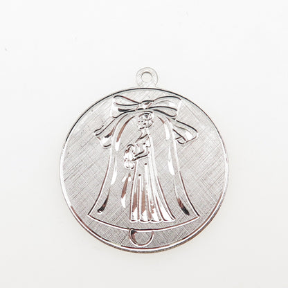 ANSON 925 Sterling Silver Vintage Engraved Bride Oxidized Charm Pendant