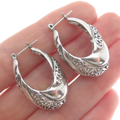 JEZLAINE 925 Sterling Silver Vintage Oxidized Ornate Heart Hoop Earrings