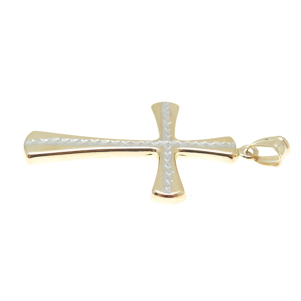 14K Yellow & White Gold Diamond-Cut Cross Religious Charm Pendant