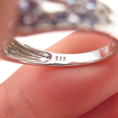 925 Sterling Silver Real Oval & Round-Cut Tanzanite Ring Size 8