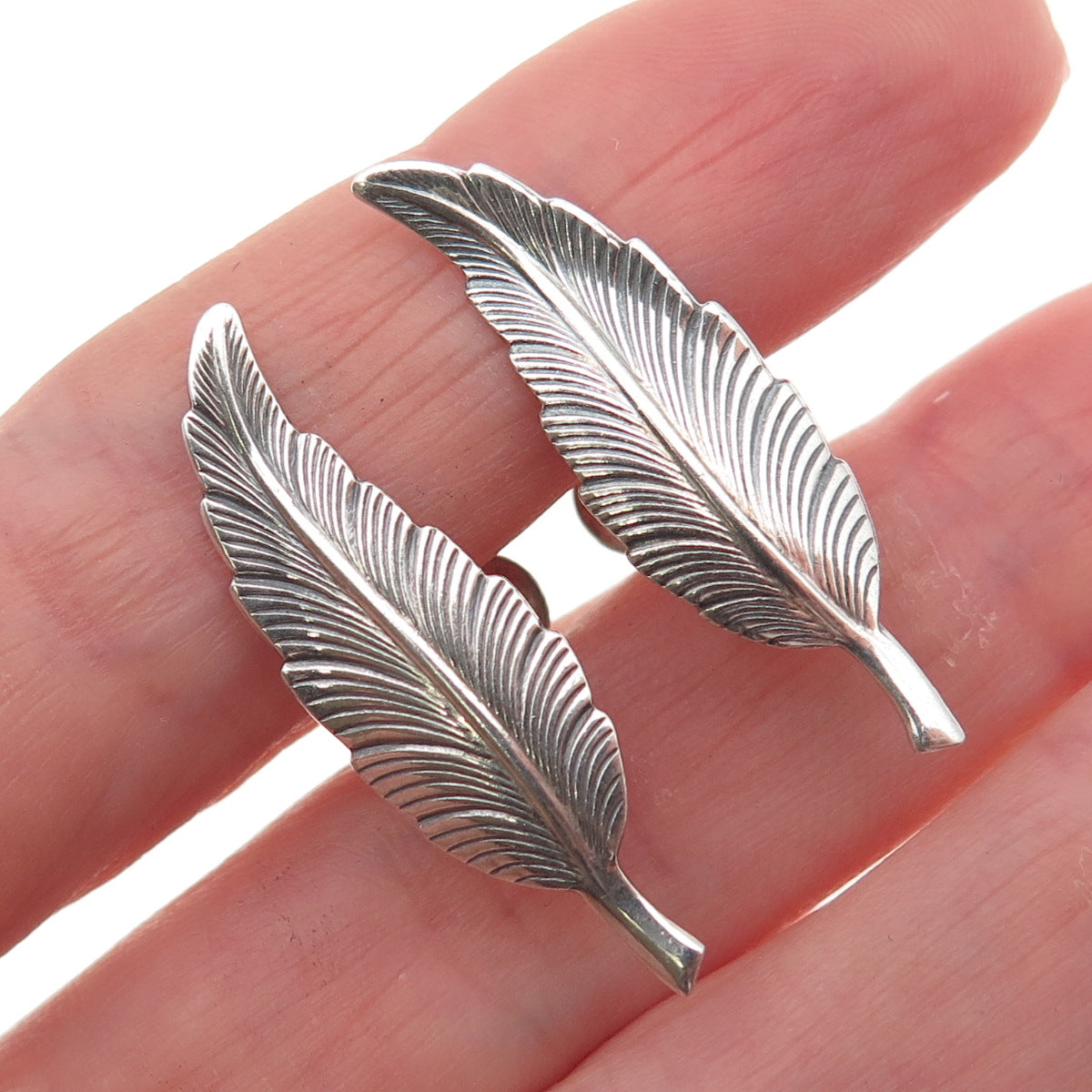 JewelArt 925 Sterling Silver Antique Art Deco Feather Screw Back Earrings