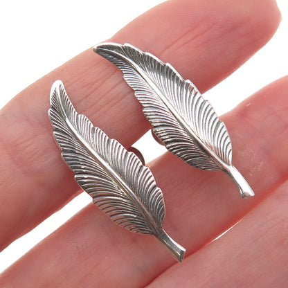 JewelArt 925 Sterling Silver Antique Art Deco Feather Screw Back Earrings