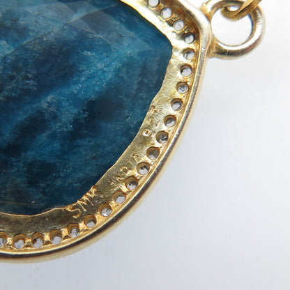 925 Sterling Silver Gold Plated Real Diamond & Apatite Teardrop Dangle Earrings