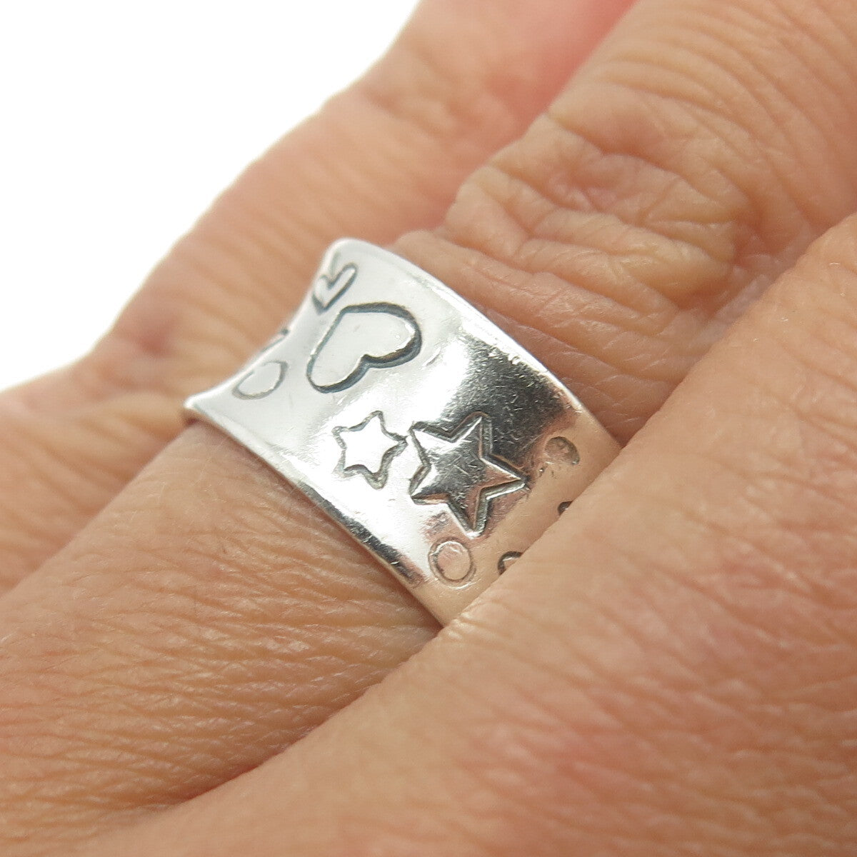AWS JEWELRY 925 Sterling Silver Vintage Hearts & Stars Band Ring Size 6.5