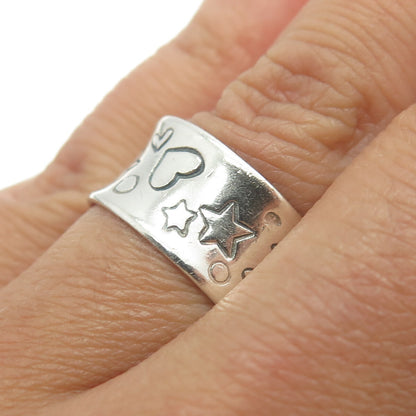 AWS JEWELRY 925 Sterling Silver Vintage Hearts & Stars Band Ring Size 6.5