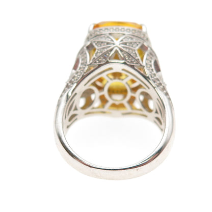 925 Sterling Silver Radiant-Cut Canary & Round-Cut White C Z Ring Size 7.5