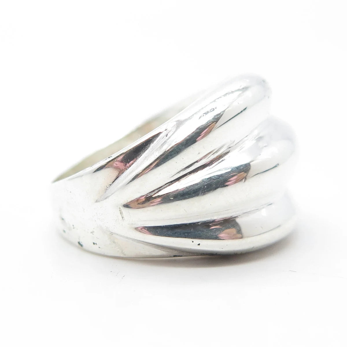 925 Sterling Silver Vintage Ribbed Puffy Modernist Cocktail Ring Size 7