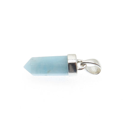 925 Sterling Silver Vintage Real Milky Aquamarine Amulet Charm Pendant