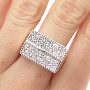 925 Sterling Silver Round-Cut C Z Sparkle Two-Bar Ring Size 10.25