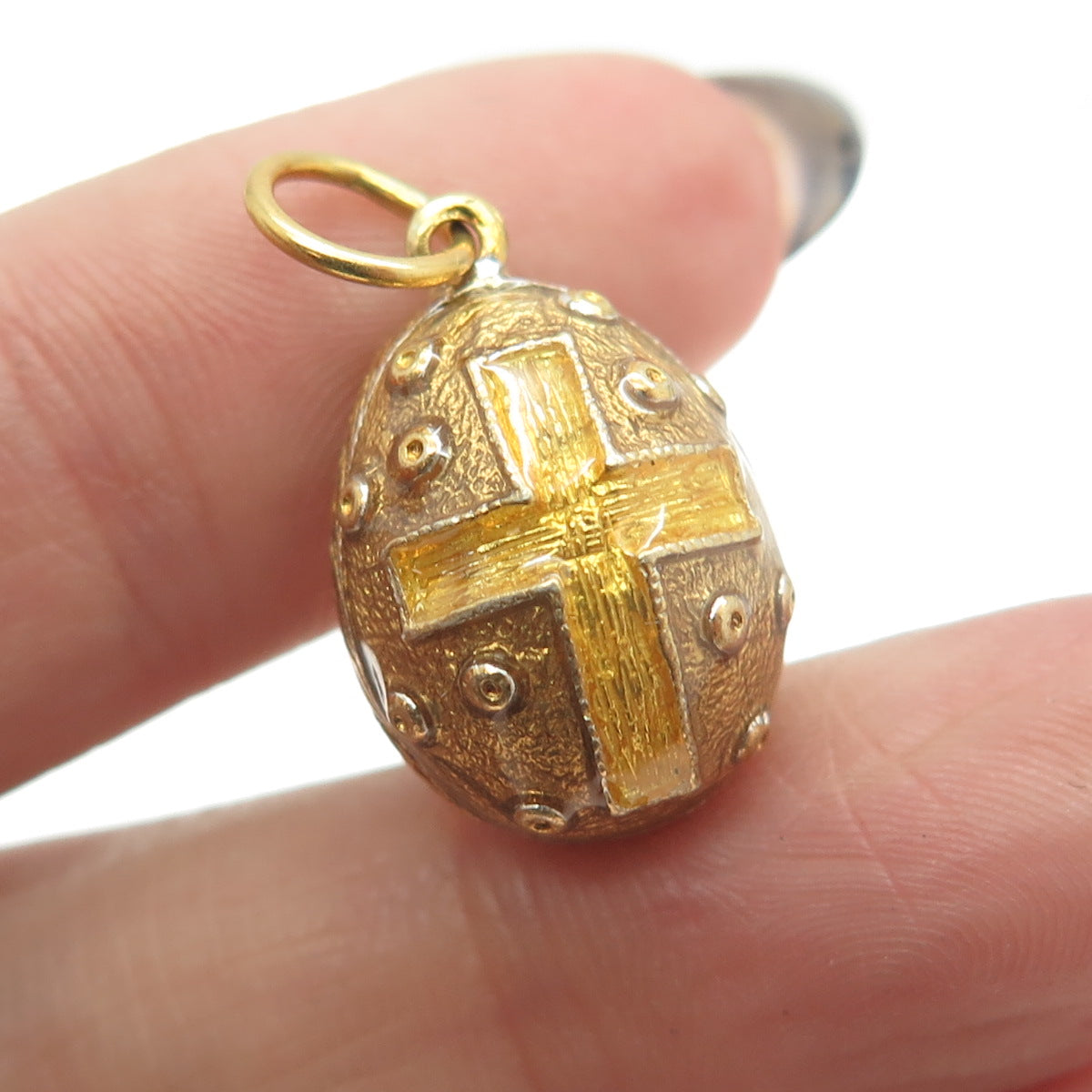 RAFKA Retired 925 Sterling Silver Vermeil Enamel Cross Easter Egg Charm Pendant