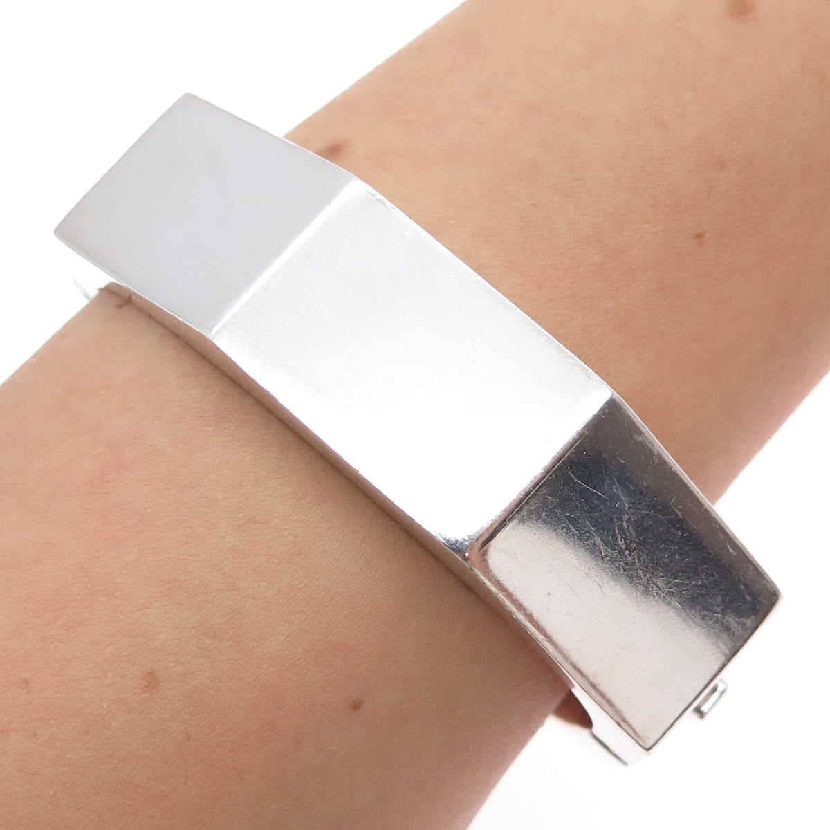925 Sterling Silver Vintage Mexico Heavy 75.7g Octagon Bangle Bracelet 7.25"