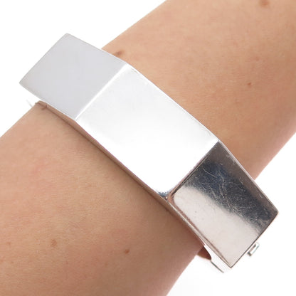 925 Sterling Silver Vintage Mexico Heavy 75.7g Octagon Bangle Bracelet 7.25"