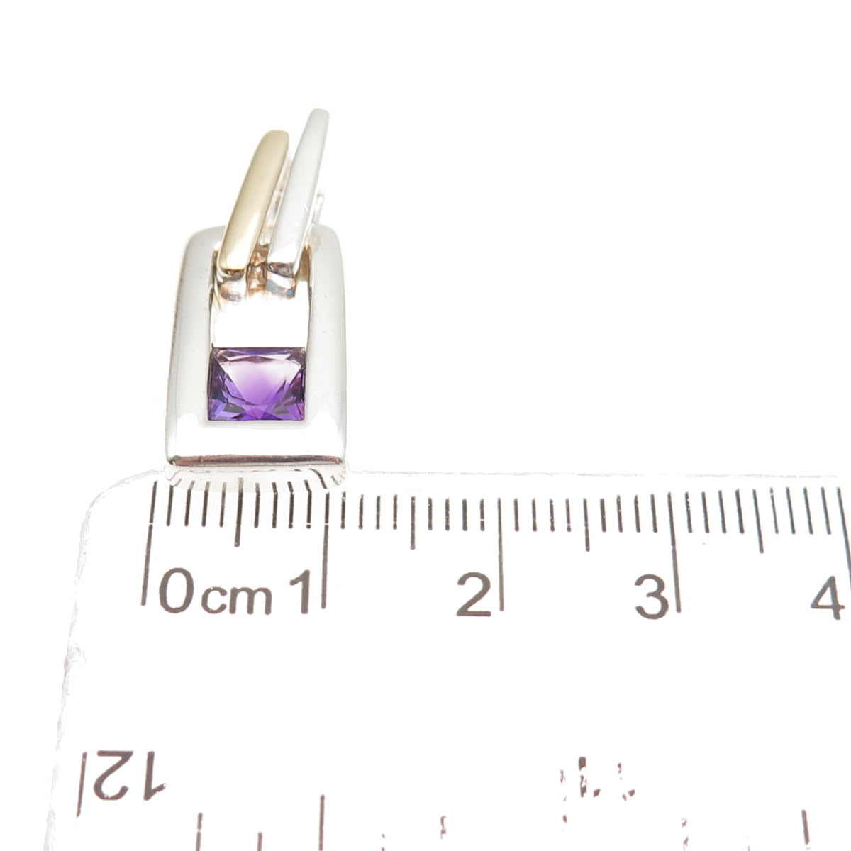 Lorenzo 925 Sterling Silver 18K Gold Real Amethyst Modernist Slide Pendant
