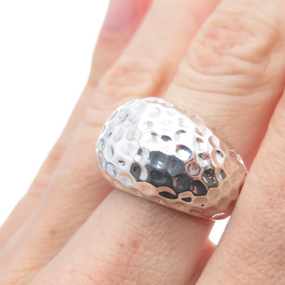 925 Sterling Silver Vintage Modernist Hammered Finish Dome Ring Size 6