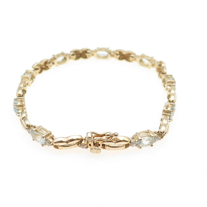 HAN 925 Sterling Silver Gold Plated Real Blue Topaz & C Z Bracelet 7"
