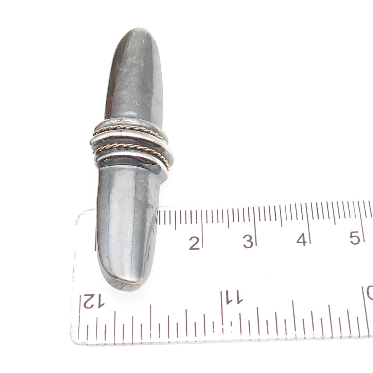925 Sterling Silver 14K Gold Vintage DND Modernist Bar Oxidized Pin Brooch