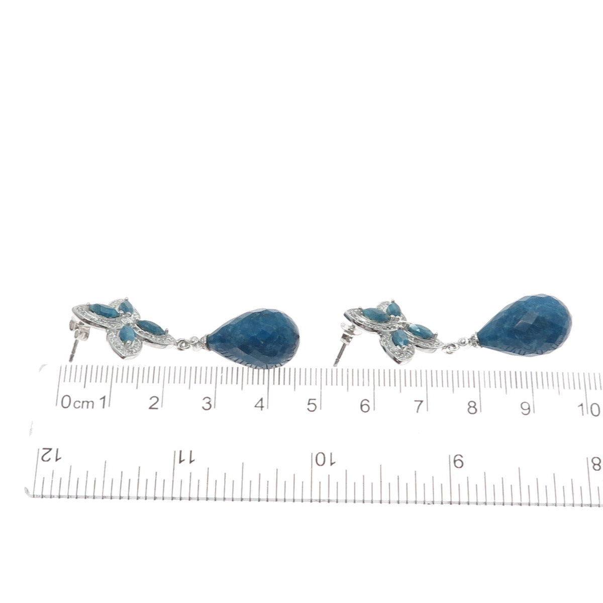 925 Sterling Silver Real Diamond Pear & Marquise-Cut Sapphire Flower Earrings