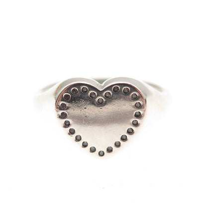 Pandora 925 Sterling Silver Round-Cut C Z Heart Signet Ring Size 7