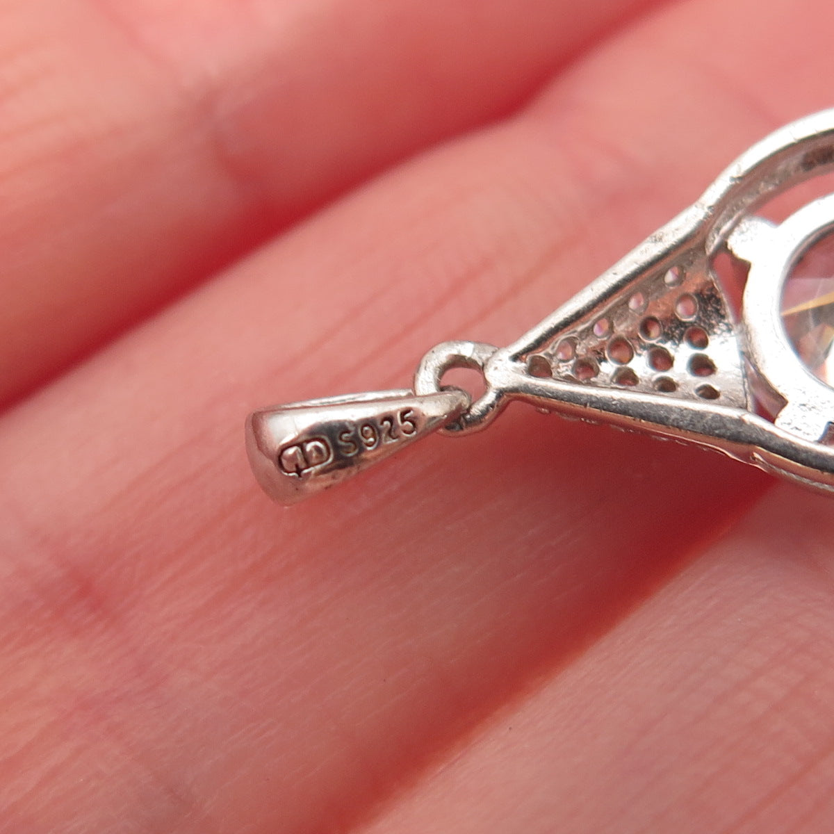 925 Sterling Silver Round-Cut C Z Teardrop Charm Pendant