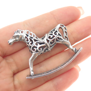 800 Silver Vintage Italy Rocking Horse Oxidized Miniature