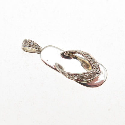 925 Sterling Silver Real Round-Cut Diamond Flip Flop 3D Charm Pendant