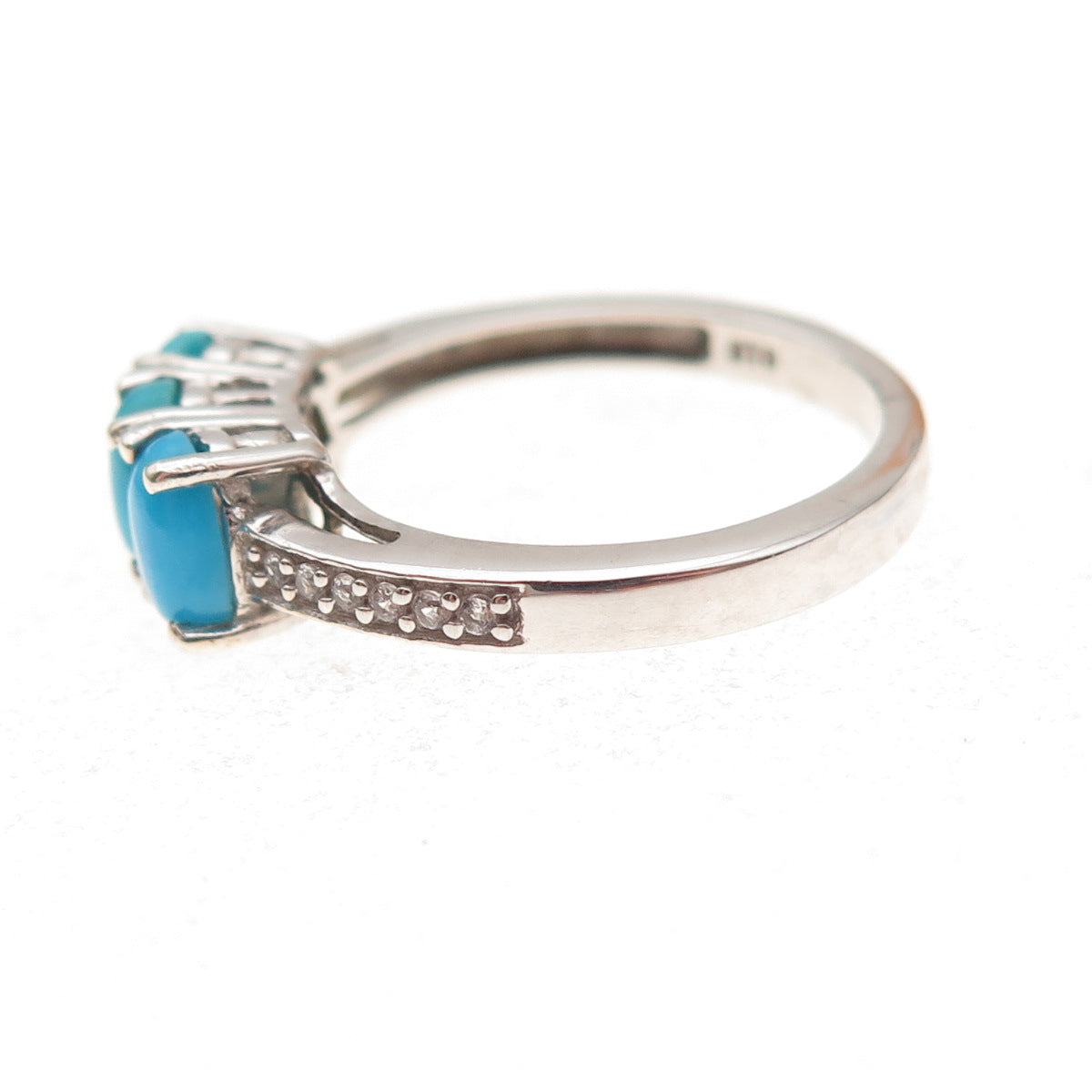 Chuck Clemency 925 Sterling Silver Real Turquoise & White Topaz Ring Size 7