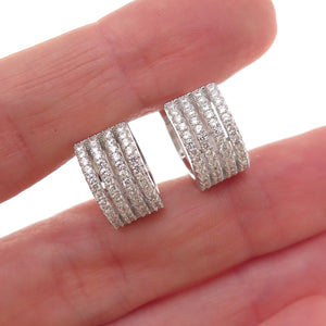 925 Sterling Silver Round-Cut C Z 4-Row Hoop Earrings