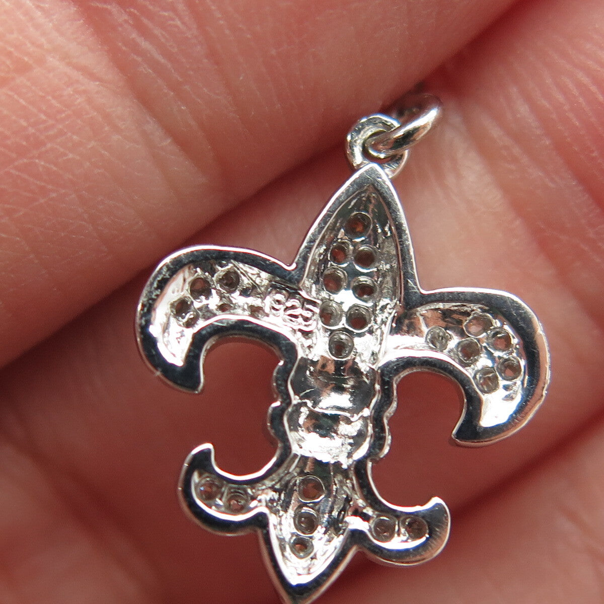 925 Sterling Silver Round-Cut C Z Fleur de Lis Dangling Earrings