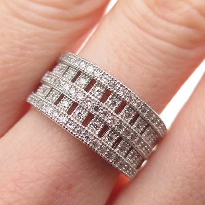 925 Sterling Silver Round-Cut C Z Sparkle Fence Ring Size 7
