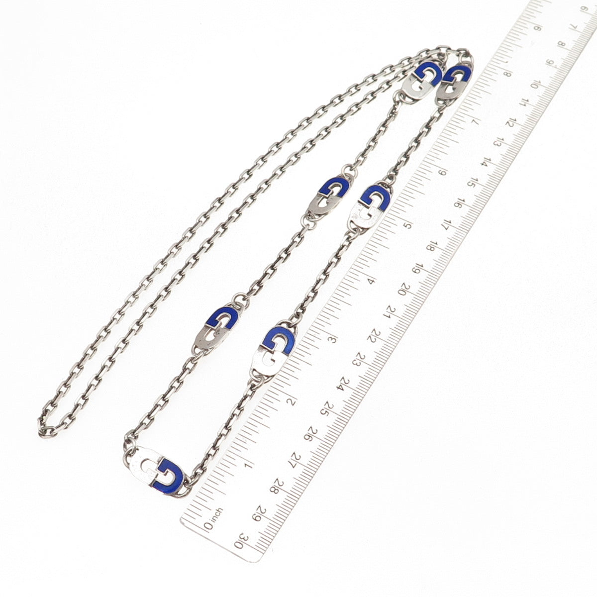 Gucci 925 Sterling Silver Vintage Italy Enamel Interlocking G Chain Necklace 32"