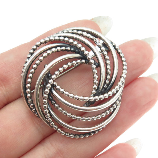 BEAU 925 Sterling Silver Antique Art Deco Beaded Tornado Interlocked Pin Brooch