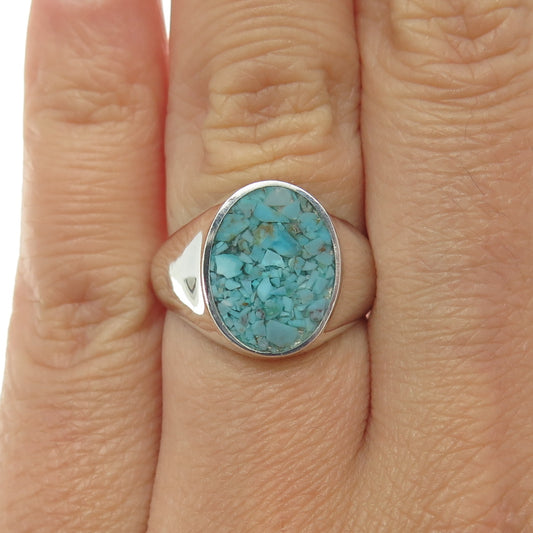 STULLER 925 Sterling Silver Vintage Real Turquoise Inlay Signet Ring Size 6.25