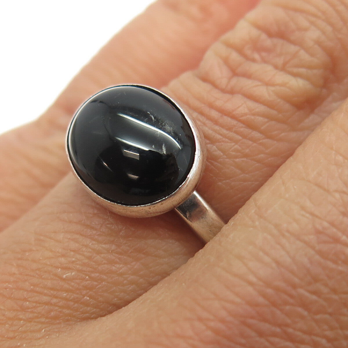 KALIBRE 925 Sterling Silver Vintage 1983 Real Black Onyx Gemstone Ring Size 6