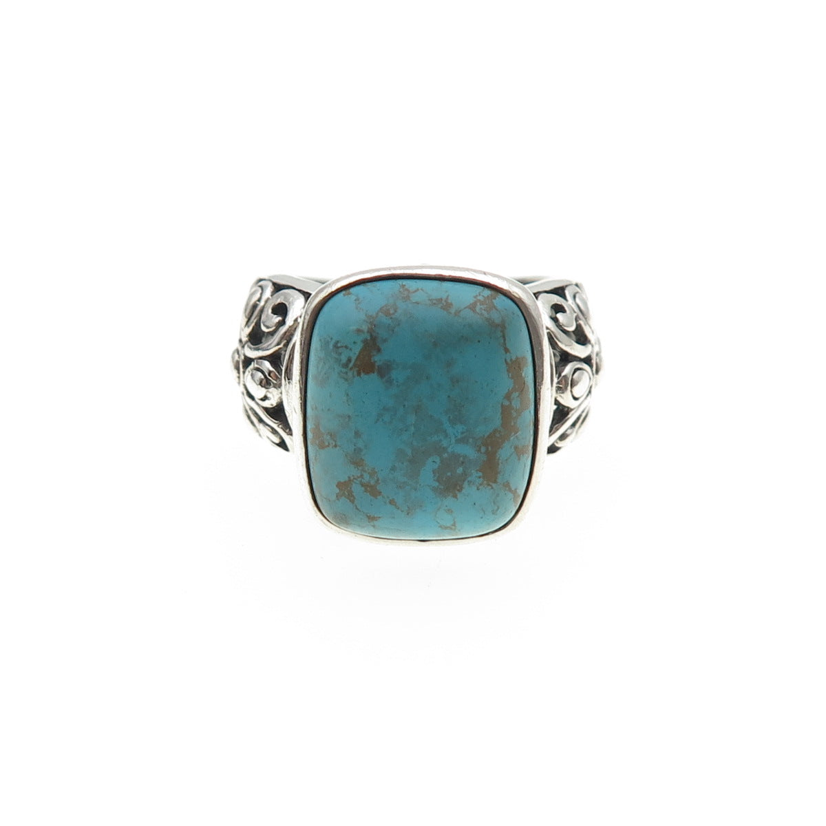 GSJ Gold Stone 925 Sterling Silver Vintage Real Tyrone Turquoise Ring Size 6.25