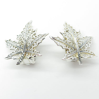 ALICE CAVINESS 925 Sterling Silver Vintage Germany Maple Leaf Clip On Earrings