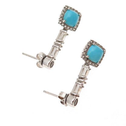 925 Sterling Silver Real Sleeping Beauty Turquoise & White Topaz Dangle Earrings