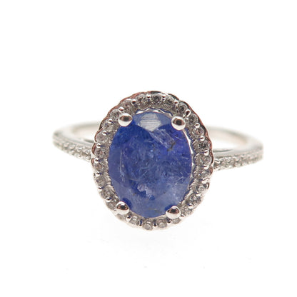 925 Sterling Silver Real Oval-Cut Tanzanite & White Topaz Ring Size 8