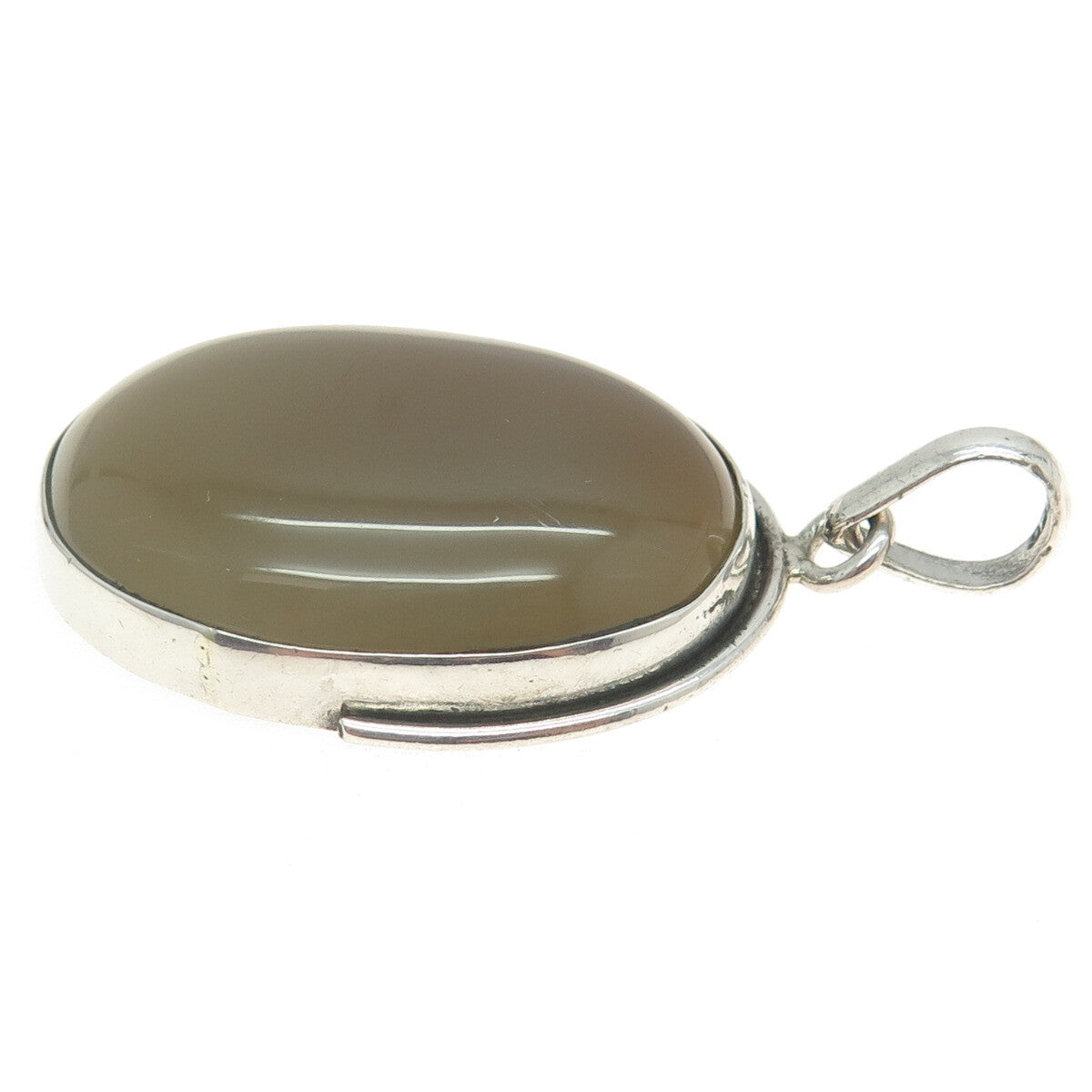 925 Sterling Silver Vintage Real Smoky Milky Agate Modernist Pendant