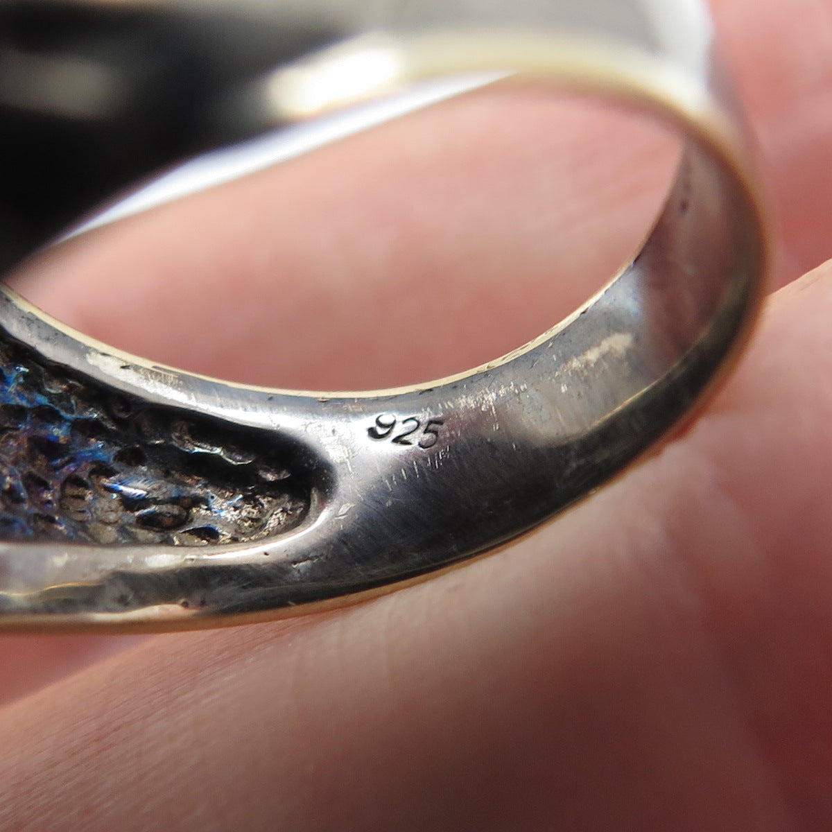 925 Sterling Silver Black Rhodium & 14K Gold Real Diamond Eagle Ring Size 7.5