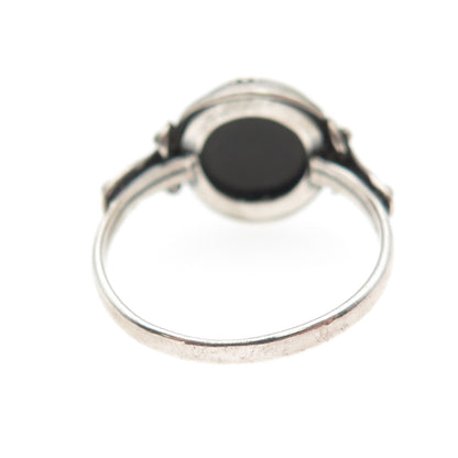 925 Sterling Silver Vintage Real Amber Oxidized Ring Size 8