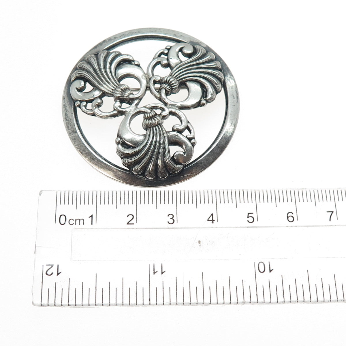 925 Sterling Silver Antique Art Deco Floral Oxidized Pin Brooch