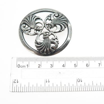 925 Sterling Silver Antique Art Deco Floral Oxidized Pin Brooch